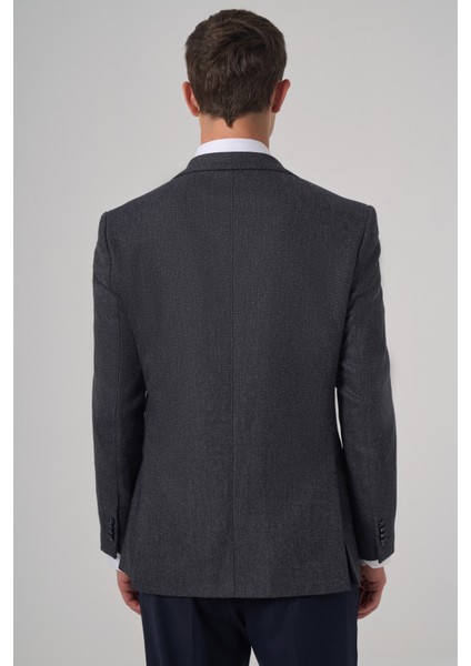 Erkek Lacivert Dokuma Desenli Dynamic Fit Mono Yaka Ceket indirimleri