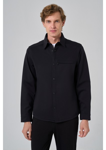 Erkek Siyah Polyamide Çıtçıtlı Worker Ceket modelleri