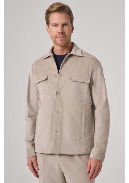 Erkek Taş Trend Çift Cepli Kadife Gömlek Ceket