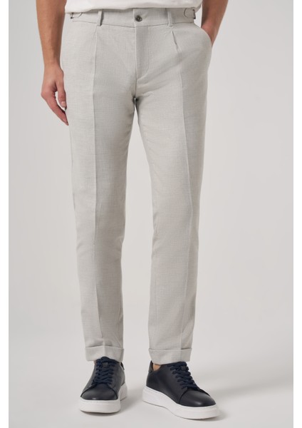 Erkek Gri Trend Pileli Slim Fit Pantolon