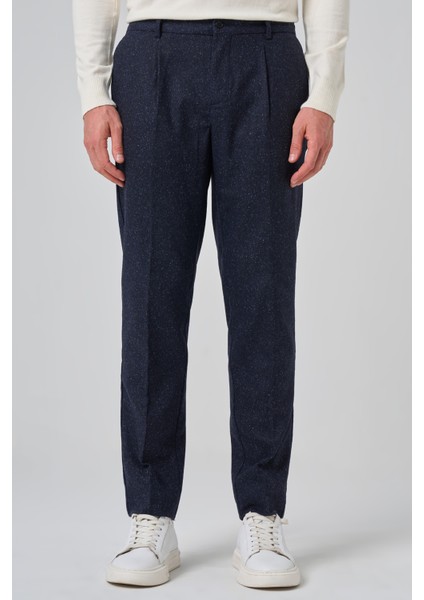 Erkek Lacivert Yünlü Trend Desenli Slim Fit Pantolon