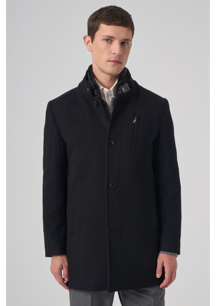 Erkek Siyah Yünlü Dynamic Fit Kambet Çıkma Mostra Kaban