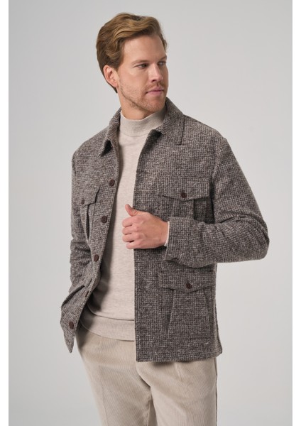 Erkek Kahve Trend Yünlü Dinamik Fit Gömlek Ceket fiyatları