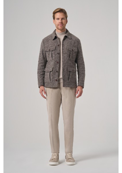 Erkek Kahve Trend Yünlü Dinamik Fit Gömlek Ceket fırsatları