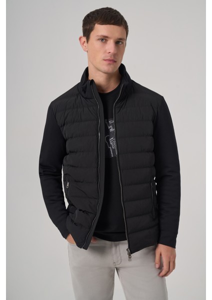 Erkek Siyah Poliamid Kısa Kapitone Mont