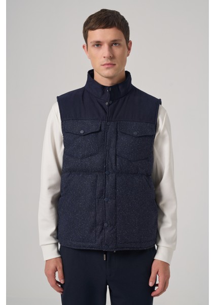 Erkek Lacivert Trend Yünlü Şişme Yelek