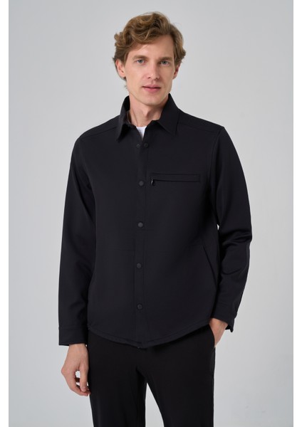 Erkek Siyah Polyamide Çıtçıtlı Worker Ceket