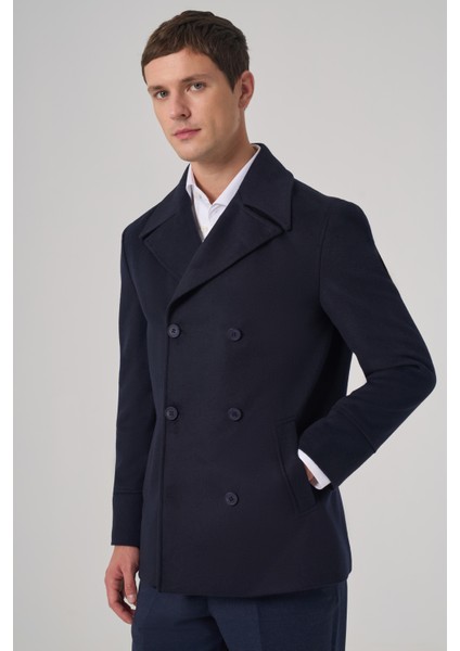 Erkek Lacivert Yünlü Kruvaze Dynamic Fit Sivri Yaka Kaban fiyatları