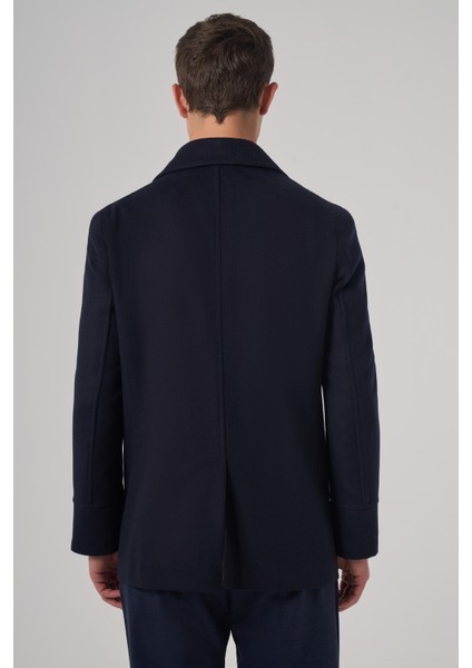 Erkek Lacivert Yünlü Kruvaze Dynamic Fit Sivri Yaka Kaban indirimleri