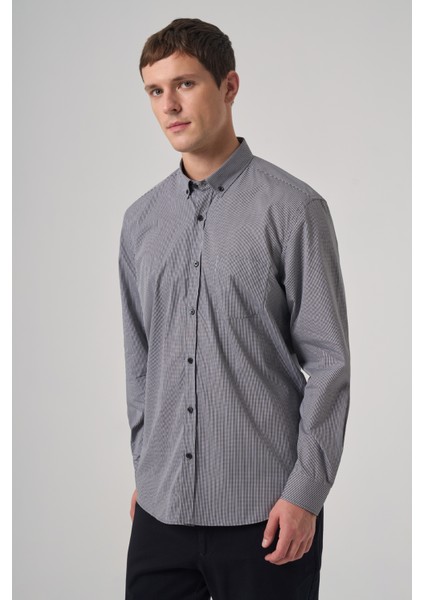 Erkek Siyah Pamuk Trend Pitikareli Regular Fit Düğmeli Yaka Gömlek fiyatları
