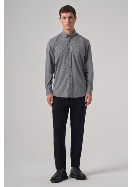 Erkek Siyah Pamuk Trend Pitikareli Regular Fit Düğmeli Yaka Gömlek fırsatları