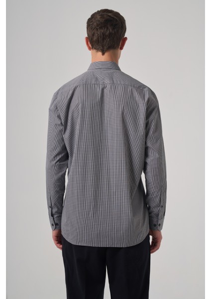 Erkek Siyah Pamuk Trend Pitikareli Regular Fit Düğmeli Yaka Gömlek indirimleri