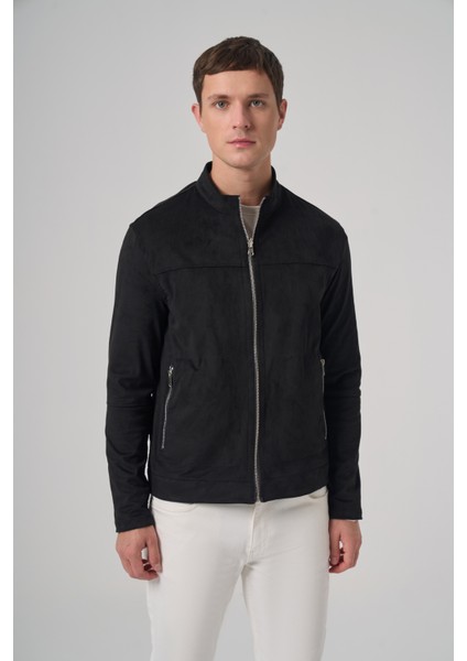 Erkek Siyah Trend Baharlık Çift Taraflı Süet Mont