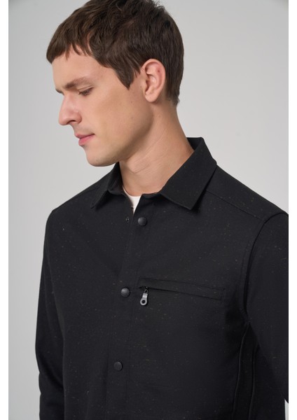 Erkek Siyah Poliviskon Trend Düz Dynamic Fit Worker Gömlek Ceket modelleri
