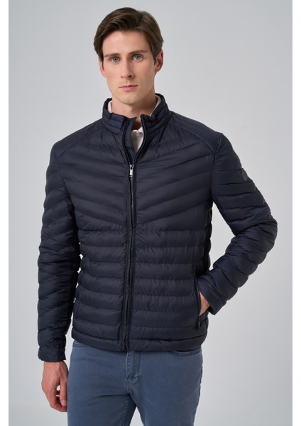 Erkek Lacivert Polyester Kısa Kapitone Mont modelleri