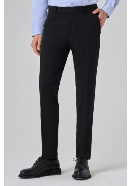 Erkek Siyah Poliviskon Basic Slim Fit Pantolon