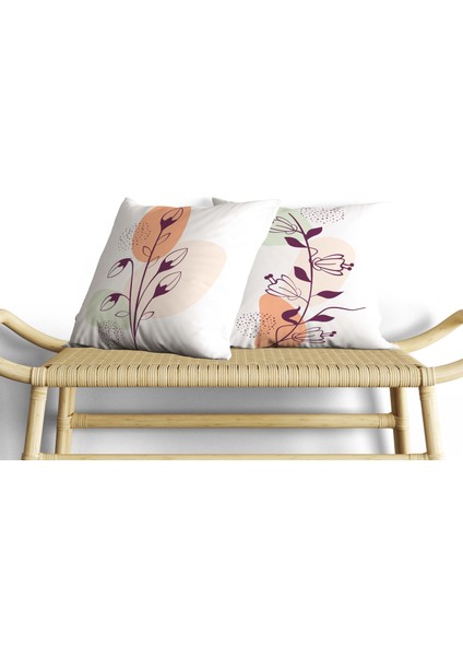 Soyut Bitki Desenli Dijital Baskı Çift Taraf Desenli 2'li Kare Yastık Kırlent Kılıfı