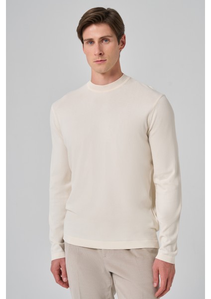 Erkek Ekru Trend Bisiklet Yaka Rayon Triko