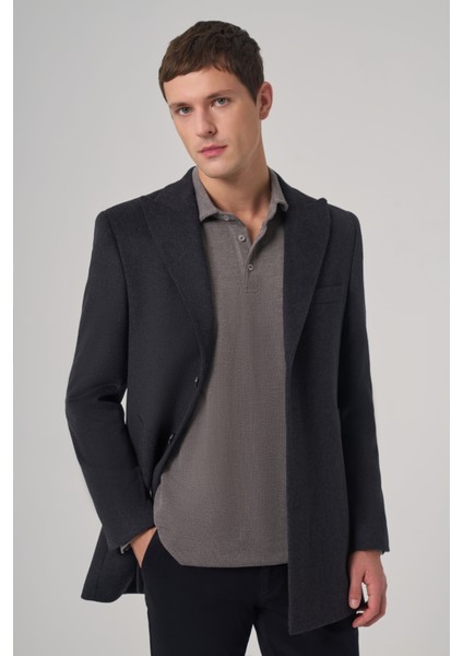 Erkek Füme Yünlü Düz Dynamic Fit Sivri Yaka Kaban fiyatları