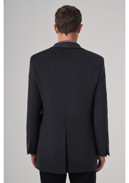 Erkek Füme Yünlü Düz Dynamic Fit Sivri Yaka Kaban indirimleri