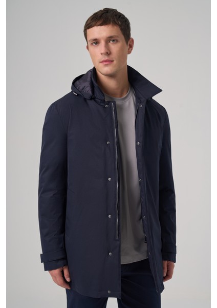 Erkek Lacivert Trend Çıkma Kapüşonlu Yakalı Uzun Mont fiyatları