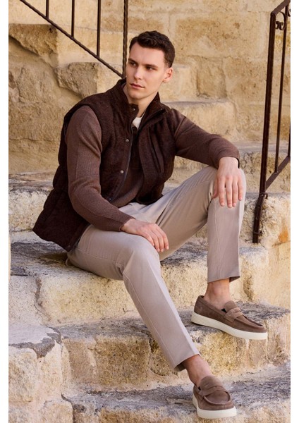 Erkek Kahve Trend Yünlü Dinamik Fit Şişme Yelek modelleri
