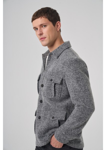 Erkek Siyah Trend Yünlü Dinamik Fit Gömlek Ceket fiyatları