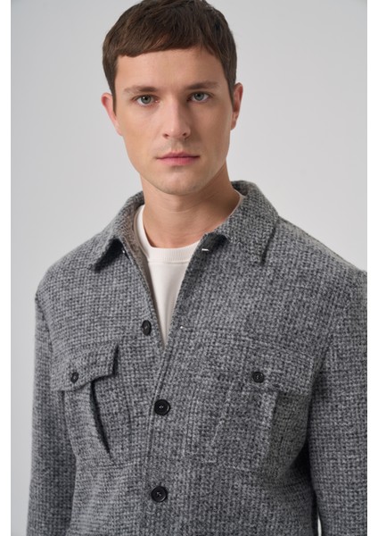 Erkek Siyah Trend Yünlü Dinamik Fit Gömlek Ceket modelleri