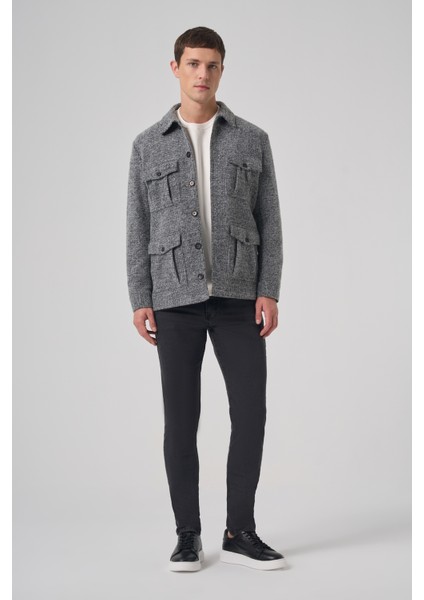 Erkek Siyah Trend Yünlü Dinamik Fit Gömlek Ceket fırsatları