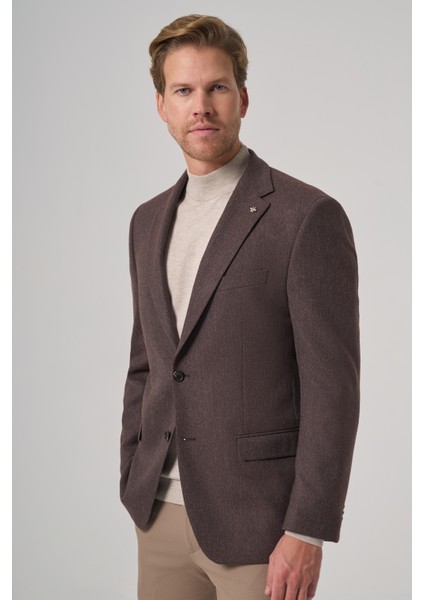 Erkek Kahve Poliviskon Dokuma Desenli Dynamic Fit Mono Yaka Ceket fiyatları