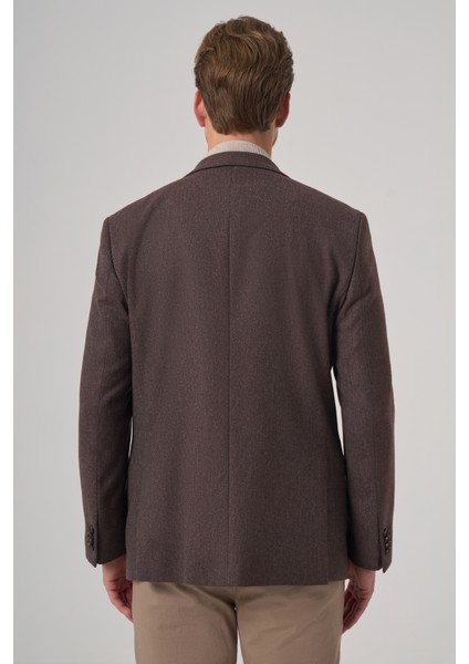 Erkek Kahve Poliviskon Dokuma Desenli Dynamic Fit Mono Yaka Ceket indirimleri