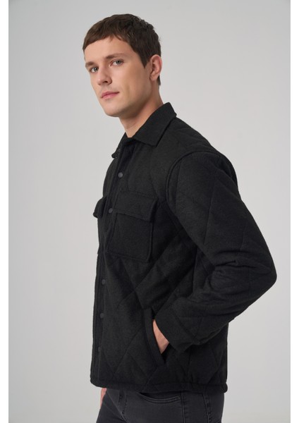 Erkek Siyah Yünlü Dynamic Fit Berberi Yaka Mont fırsatları