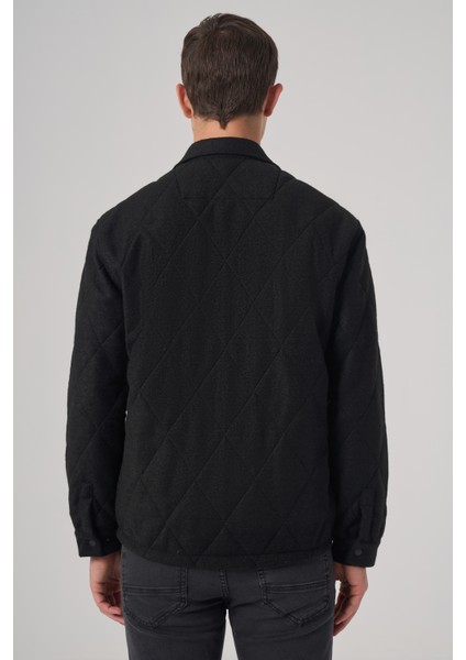 Erkek Siyah Yünlü Dynamic Fit Berberi Yaka Mont
