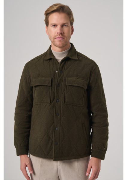 Erkek Haki Yünlü Dynamic Fit Berberi Yaka Mont