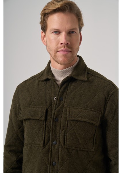 Erkek Haki Yünlü Dynamic Fit Berberi Yaka Mont modelleri