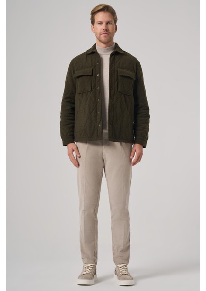 Erkek Haki Yünlü Dynamic Fit Berberi Yaka Mont fırsatları