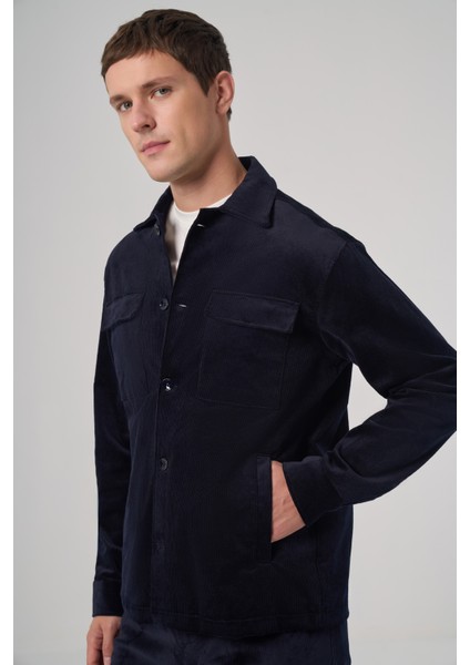 Erkek Lacivert Trend Çift Cepli Kadife Gömlek Ceket fırsatları
