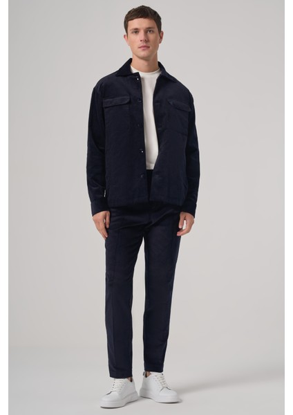 Erkek Lacivert Trend Çift Cepli Kadife Gömlek Ceket indirimleri