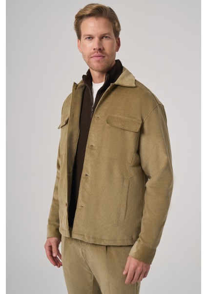 Erkek Bej Trend Çift Cepli Kadife Gömlek Ceket modelleri