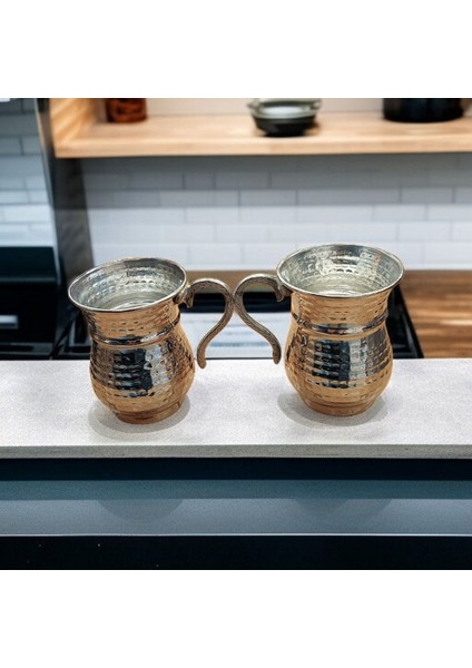 Nikelli Gümüş Kaplamalı Bakır Bardak & Bakır Kupa Dövme Bakır Ayran Bardağı Kulplu 2 Adet Maşrafa fiyatları