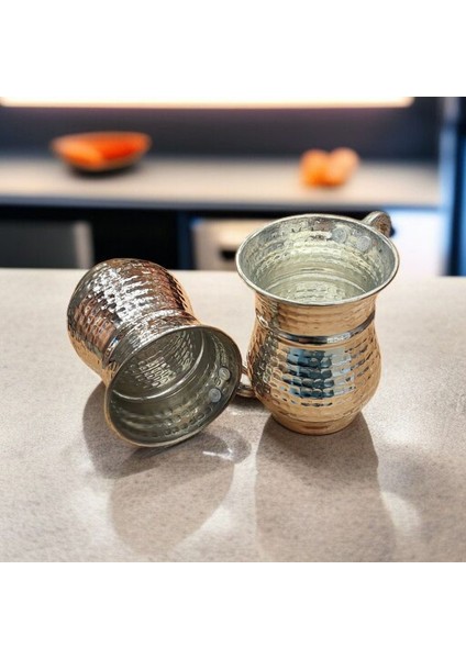 Nikelli Gümüş Kaplamalı Bakır Bardak & Bakır Kupa Dövme Bakır Ayran Bardağı Kulplu 2 Adet Maşrafa modelleri