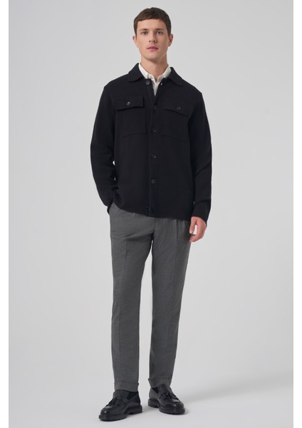 Erkek Siyah Trend Kapaklı Cepli Düğmeli Hırka modelleri