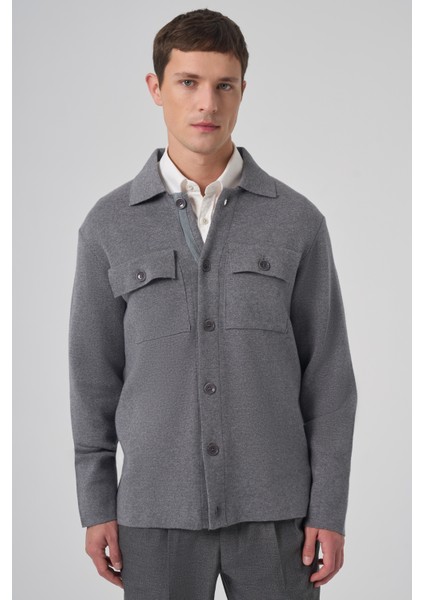 Erkek Gri Trend Kapaklı Cepli Düğmeli Hırka fiyatları