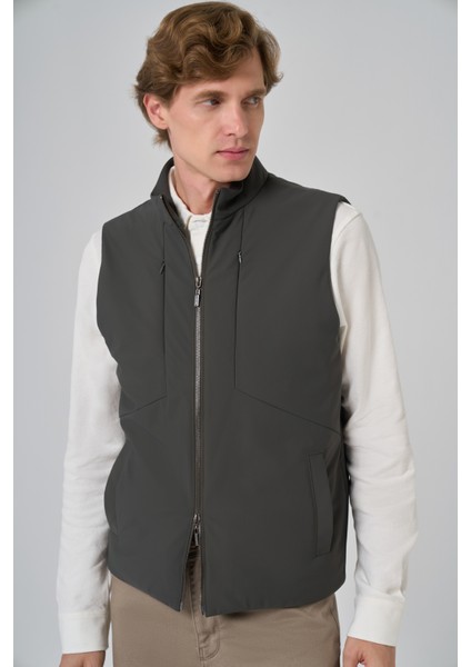 Erkek Haki Polyamide Spor Gizli Cep Fermuarlı Yelek