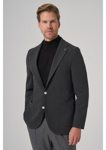 Erkek Antrasit Trend Slim Fit Mono Yaka Ceket