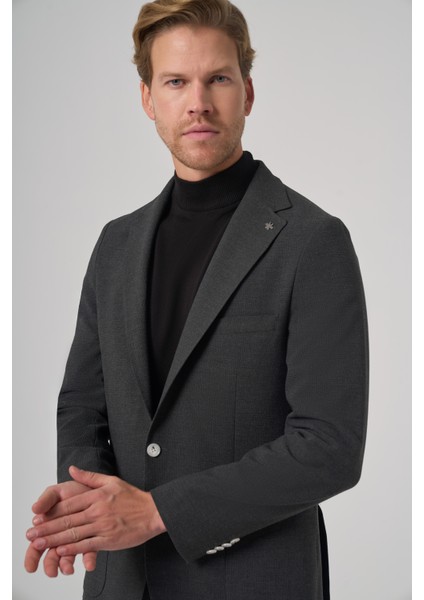 Erkek Antrasit Trend Slim Fit Mono Yaka Ceket modelleri