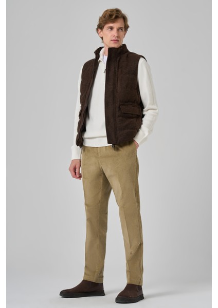 Erkek Kahve Trend Yünlü Dinamik Fit Şişme Yelek