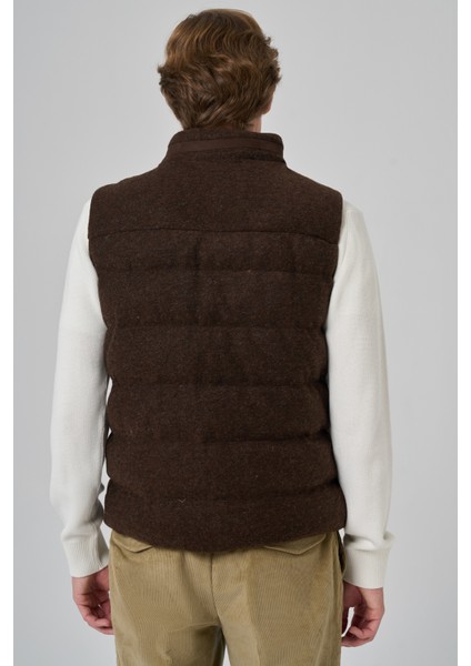 Erkek Kahve Trend Yünlü Dinamik Fit Şişme Yelek