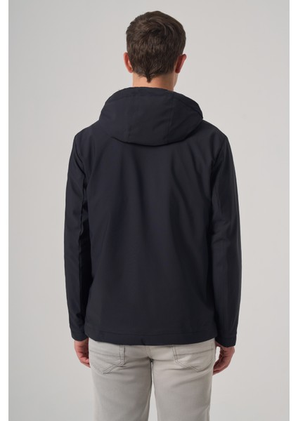 Erkek Lacivert Trend Çift Taraflı Kapüşonlu Mont