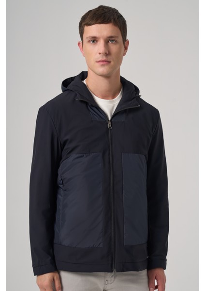 Erkek Lacivert Trend Çift Taraflı Kapüşonlu Mont